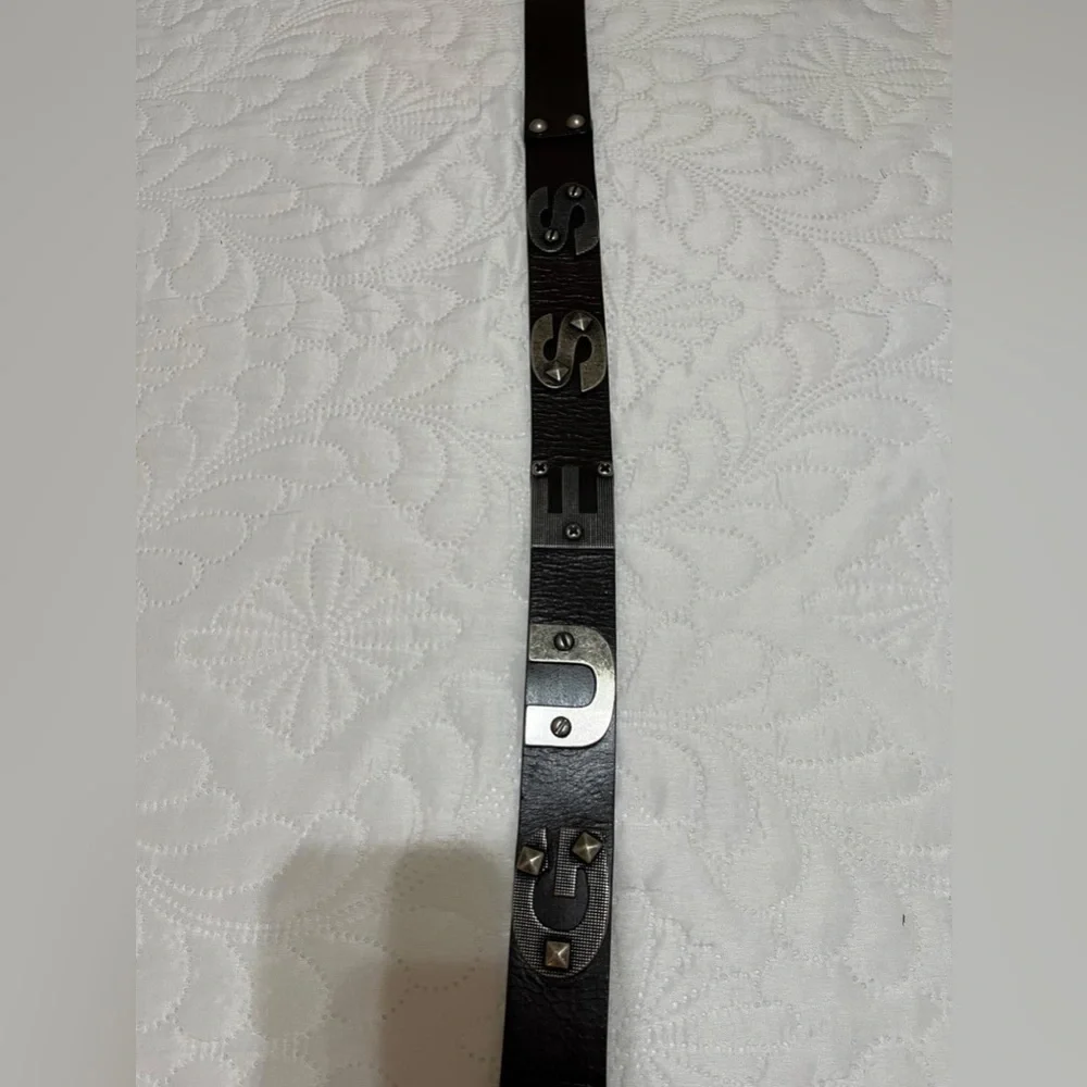 (18) Black Leather Belt with Silver Buckle